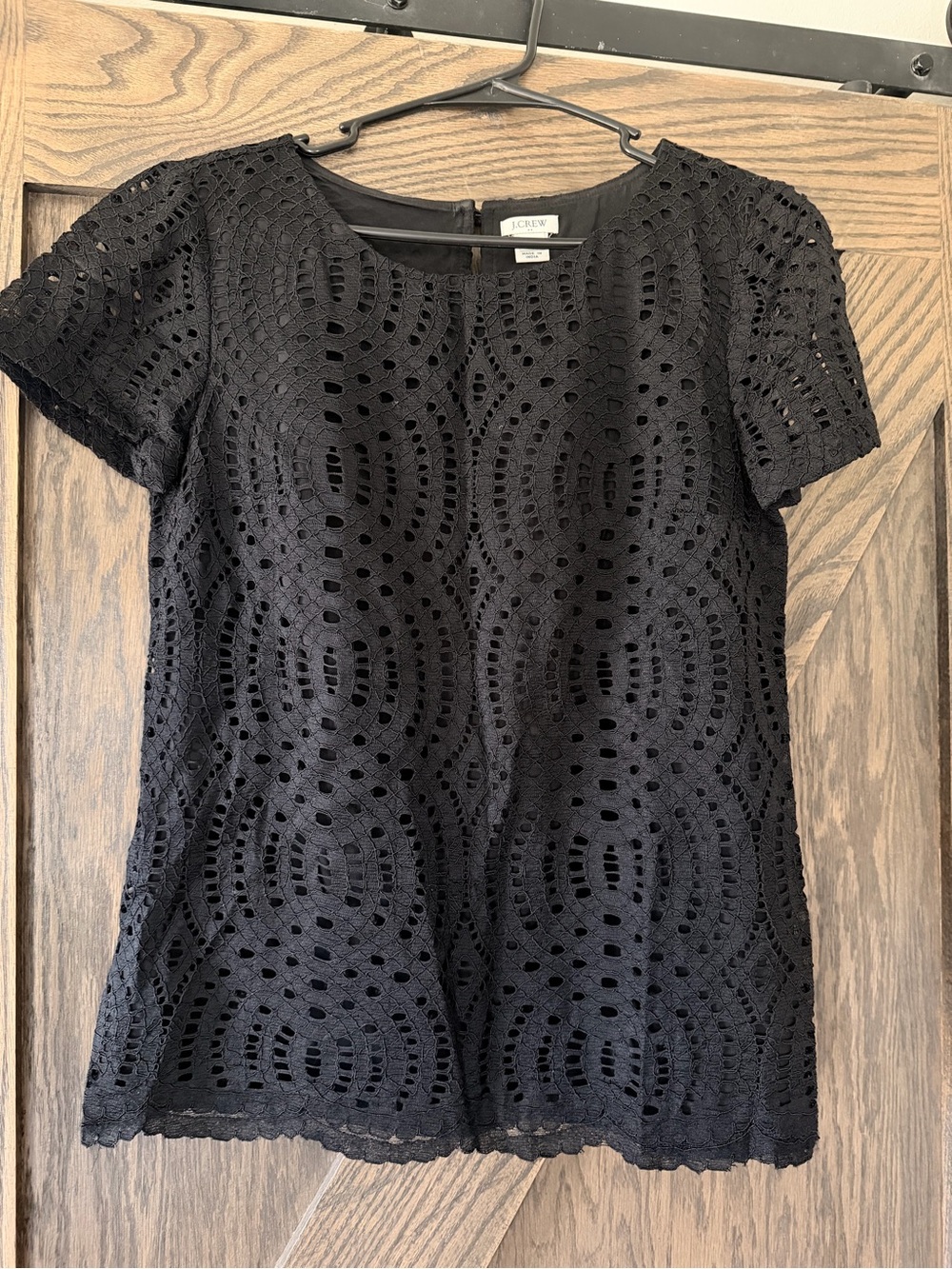 J. Crew Black Eyelet Lace Short-Sleeve Blouse